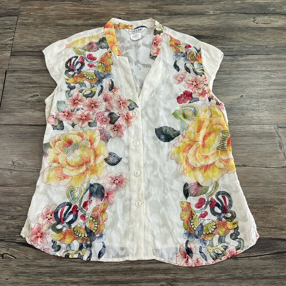 Citron Santa Monica Silk Blend Sleeveless Blouse Sz M
